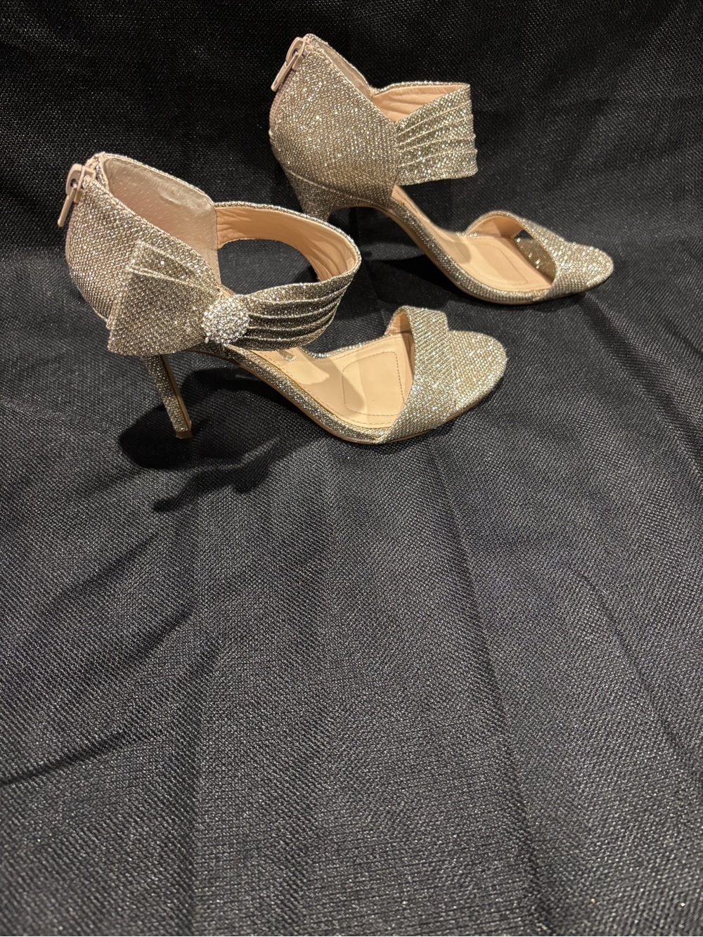 Nina Gold Glitter Bow Ankle-Strap Heels STUNNING!